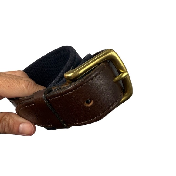 Vineyard Vines tartan plaid leather trim belt preppy academia size 32 - Picture 2 of 3